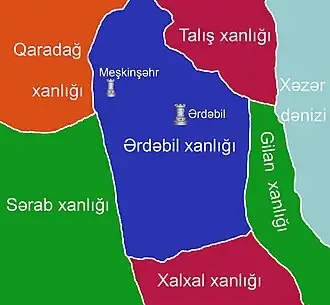 نقشه خانات اردبیل و خانات پیرامون آن