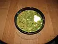 The soup is mixed and smetana is added