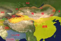 Map showing how the territories of the Han dynasty and xiongnu overlapped at different time periods.
