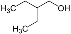 Skeletal formula of 2-ethyl-1-butanol with some implicit hydrogens shown