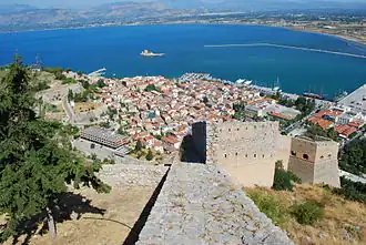 View of the old part of the city of Nafplio from Palamidi castle.