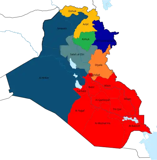 نقشهٔ استان‌های عراق