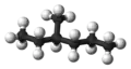 Ball and stick model of 3-methylhexane (R)
