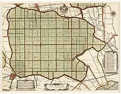 Historical map of the polder with clearly seen rectangular grid