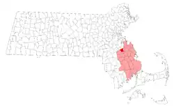 Location in Plymouth County in Massachusetts