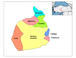 موقعیت آکسارای در ترکیه.