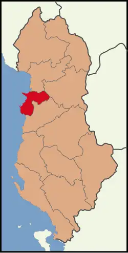 Location of Durrës County within Albania.