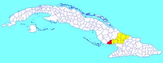 Amancio municipality (red) within  Las Tunas Province (yellow) and Cuba