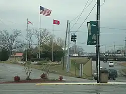The flags of the states of Tennessee and Alabama and the US flag in Ardmore