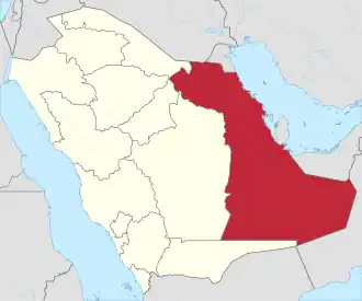 نقشه عربستان سعودی که استان شرقی در آن مشخص شده‌است