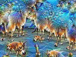 An image of jellyfish processed with DeepDream