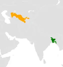 نقشهٔ مکان‌نمای Bangladesh و Uzbekistan
