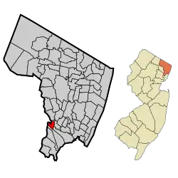 Map highlighting Wallington's location within Bergen County. Inset: Bergen County's location within New Jersey.