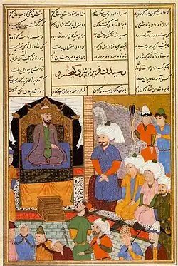 صحنه‌ای از کتاب ترکمن شاهنامهٔ سر بزرگ گیلان،  ۱۴۹۴ میلادی