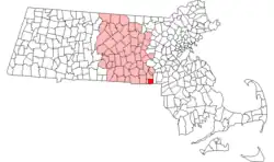 Location in Worcester County in Massachusetts