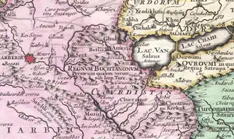 Botan emirate shown in 1730 Ottens Map as "Regnum Bochtanonum"