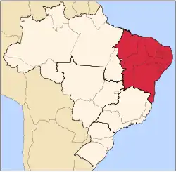 Location of Northeast Region in Brazil