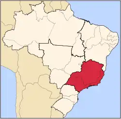 Location of Southeast Region in Brazil