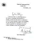 نامه ۲۴ نوامبر ۱۹۷۱ وزارت خارجه بریتانیا به وزارت خارجه ایران که موافقت ایرانی‌ها با تفاهم‌نامه را می‌طلبد.