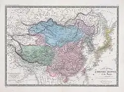 نقشه تبت و چین در دوران دودمان چینگ در سال ۱۸۷۵ میلادی.