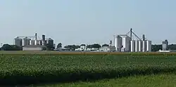 Grain bins in Byron, seen from the south