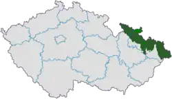 Map indicating the extent of Czech Silesia within the Czech Republic