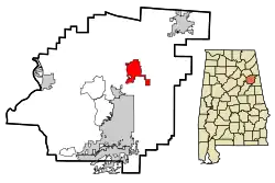 Location in شهرستان کلهون، آلاباما and the state of آلاباما