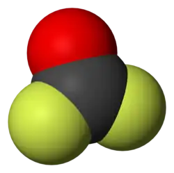 Space-filling model of the carbonyl fluoride molecule