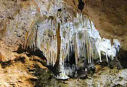 A cave with several dripstone formations