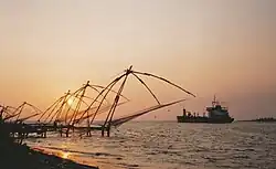 Cheena vala  ("Chinese fishing nets") in Kerala, India