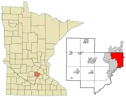 Location of the city of Chanhassenwithin Carver County, Minnesota