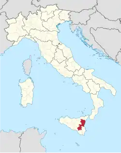 Map highlighting the location of the province of Catania in Italy