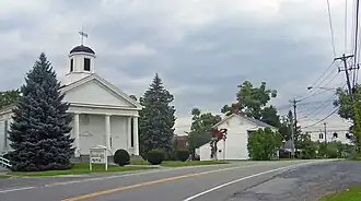 Church and other buildings at the historic center of Scotchtown, at Scotchtown Road and Goshen Turnpike