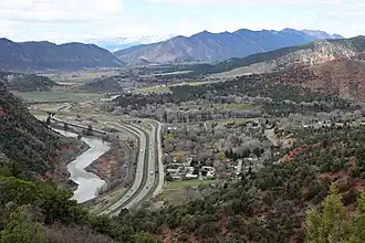 Chacra (on the right) and Interstate-70, and the Colorado River.