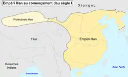 French map showing the Han dynasty and its protectorate in Xinjiang.