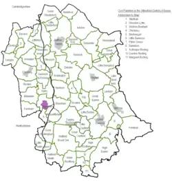 Civil Parishes map showing the 60&nbsp;Town and Parish Councils