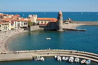 The Church of Our Lady of the Angels across the bay, in Collioure