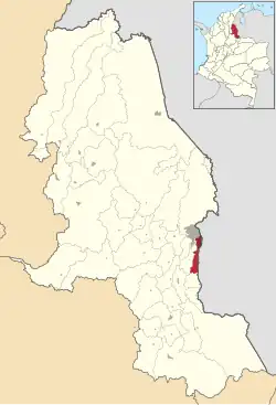 Location of the municipality and town of Labateca in the Norte de Santander Department. Municipality in dark gray, town in red.