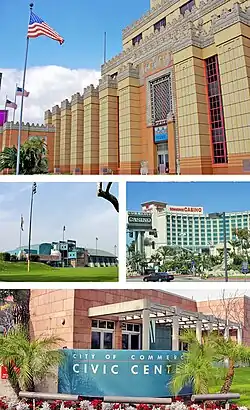 Images, from top, left to right: Citadel Outlets, Rosewood Park & Aquatorium, Commerce Casino, Civic Center