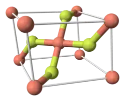 Ball-and-stick model of the unit cell of copper(II) fluoride