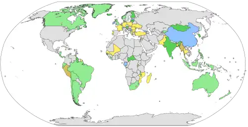 Map showing states that have had women elected as heads of state or government since 1950