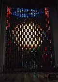 The baptistry window by John Piper from inside the cathedral.