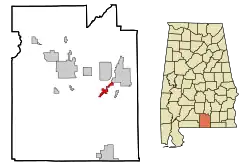 Location in شهرستان کاوینگتون، آلاباما and the state of آلاباما