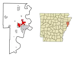 Location in Crittenden County and the state of آرکانزاس
