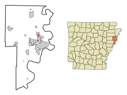 Location in Crittenden County and the state of آرکانزاس