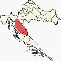 Lika (highlighted) on a map of Croatia