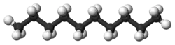 Ball and stick model of decane