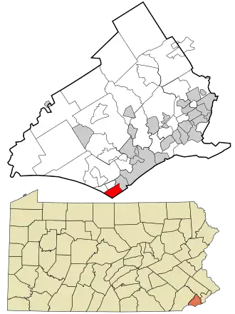 موقعیت در شهرستان دلاویر، پنسیلوانیا و U.S. state of پنسیلوانیا.
