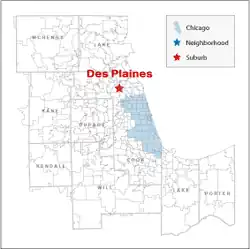 Location in the منطقه کلانشهری شیکاگو
