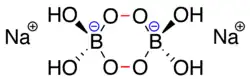 Perborate dimer, peroxide bond shown in red, charges in blue